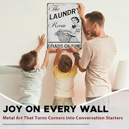 Laundry Vintage Sign Laundry Loads of Fun Metal Sign for Commercial Home Cafes Homes Bars Funny Door Art Wall Decor 12x16inch