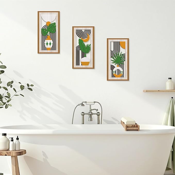 Celestdeco 3 Pcs Boho Botanical Wall Decor,Botanical Modern Wood Wall Art Bohemian Plants Hanging Decor Abstract Leaves Minimalist Wooden Art for Living Room Bedroom Office 7.9 x15.8 Inch