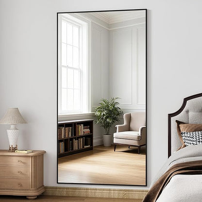 Large Full Length Mirror, 78"x35" Big Full Body Mirrors, Floor Mirror Full Length, Standing Mirror for Bedroom, Living Room Cloakroom, Tempered Glass, Aluminum Alloy, Black
