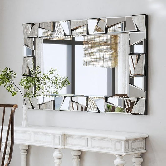 Chende Decorative Mirrors for Wall, 47'' x 32'' Large Living Room Mirror with 3D Glass Beveled Frame, Rectangle Modern Accetn Home Decor for Entryway, Dining Room, Fireplace