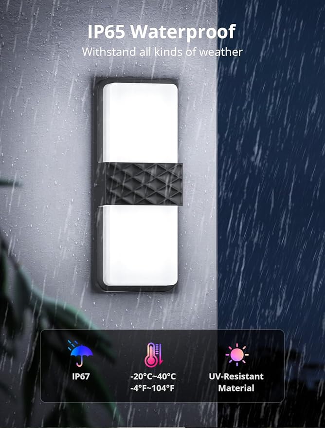Smart Outdoor Wall Lights, 1500LM RGB+IC+Warm/Cool White Porch Light, 44 Scene Modes, IP65 Waterproof Wall Sconce for Halloween Christmas Decor, Works with Alexa, Google Assistant 2 Pack