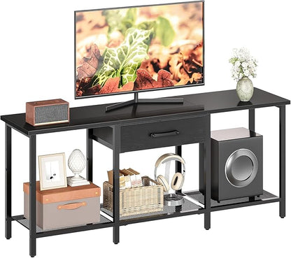 HOOBRO TV Stand for TVs up to 55 Inch, Entertainment Center with Fabric Drawer & Open Shelves, Industrial TV Media Console Table with Storage, for Living Room, Bedroom, Black BB125DS01