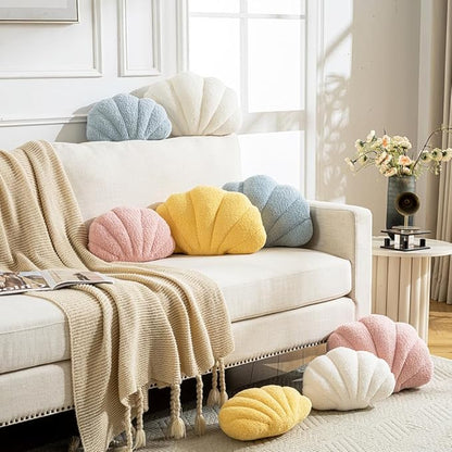 Seashell Throw Pillows Shell Shaped Pillow Blue Sea Shell Pillows for Bed Seashell Decorative Pillow Soft Plush Pillow Sea Couch Decoration(18 X 13 inch)