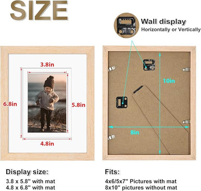 KINLINK 8x10 Picture Frame White Oak, Solid Light Wood Frames with Acrylic Plexiglass for Pictures 4x6/5x7 with Mat or 8x10 without Mat, Tabletop and Wall Display, Set of 4