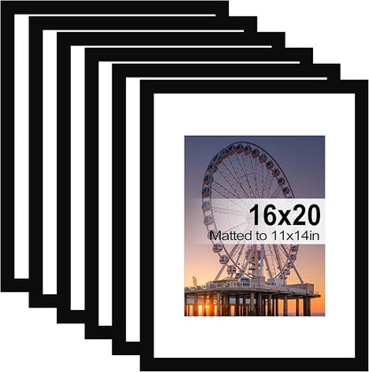 BESCRCL 16x20 Picture Frames Black Set of 6, Poster Frames Display Photo 11x14 or 16x20 without Mat, Wall Hanging Frame with Plexiglass