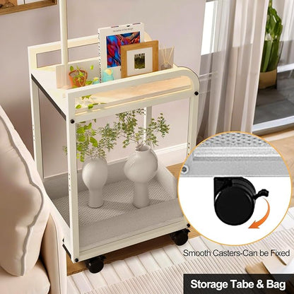 Lightdot 63IN Floor Lamps with Table&Basket, Modern Standing Tall Lamps with Adjustable Fabric Shade and Movable Casters, End Table Lamp for Living Room/Sofa Beside/Corner Decor-White(Bulb Included)