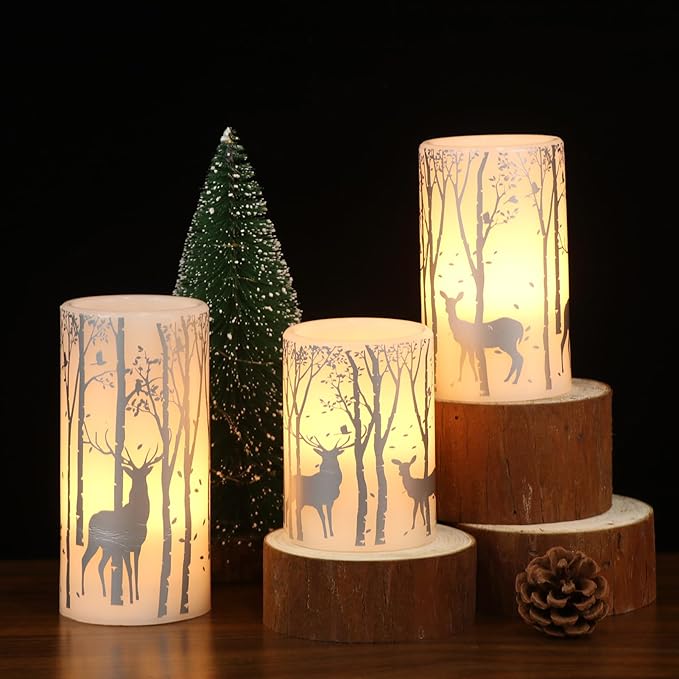 Silver Deer Flameless Flickering Candles Battery Operated with 6H Timer, 3 Pack Real Wax Warm Light LED Pillar Candles Dinner Tabletop Holiday Centerpiece Decor 3" x 6"