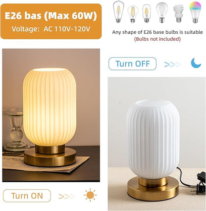 Bedside Table Lamp with Glass Shade, Small Nightlight Lamp Elegant Milky White Glass Nightstand Lamp Modern Desk Lamp with Plug-in Style for Bedroom Living Room Tabletop Dia5.9 x H9.8
