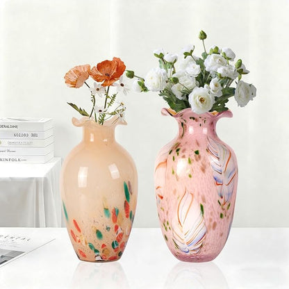 KAMMAK Colored Glass Vase, Beautiful Hand Blown Decorative Vase, Modern Art Vase for Flower Mantle Dining Table Centerpiece, Entryway Living Room Wedding Decoration, 8HPZSLX003