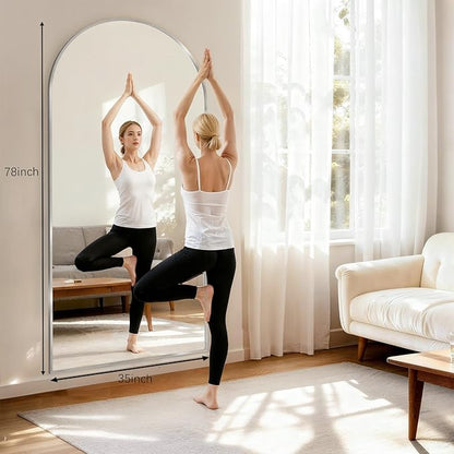 Oversized Full Length Mirror, 35"x78" Large Arched Floor Mirror Full Length with Stand, Room Decor Big Full Body Mirror with HD Tempered Glass Aluminum Frame for Bedroom Living Room, Silver