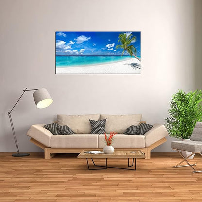 XXMWallArt FC2462 Seascape Wall Art Tropical Paradise Beach With White Sand and Coco Palms Canvas Wall Art Summer Beach Nature Pictures for Living Room Bedroom Home and Office Wall Decor