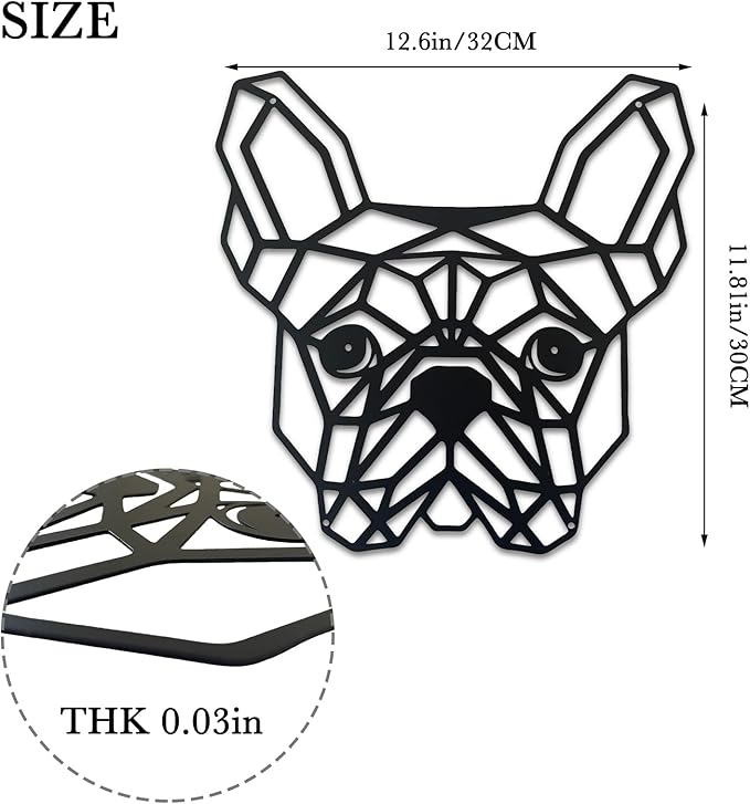 French Bulldog Metal Wall Décor, 11.8“x12.6”Grid-like Black Decorations,Unique Modern Iron Dog Statue,Great Gifts for Bulldog Lovers,Dog Room Decor,Cartoon Animal 3d Wall Art for Bedroom,LivingRoom,Cafe