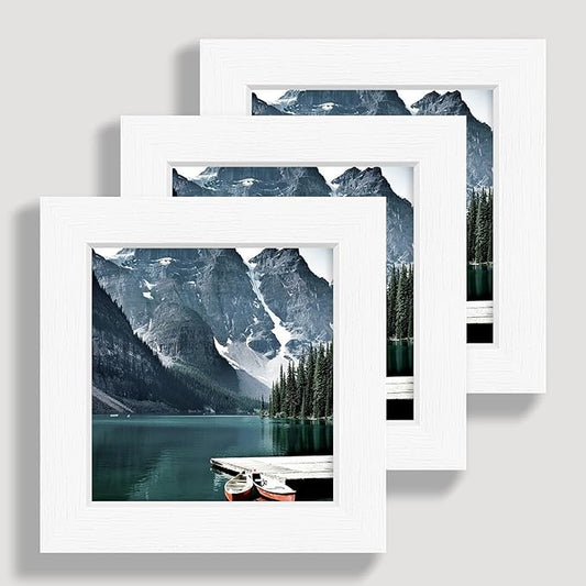 Hongkee 4x4 White Picture Frames set of 3, Made of Wooden and Real Glass Small Square frame - Display on Table Desk Top or Wall Hanging