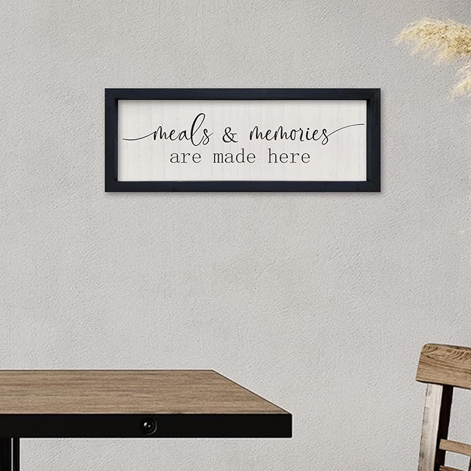 comurdyo Kitchen Meals and Memories Are Made Here Wall Decor 16"x6" for Modern Rustic Dining Room Kitchen Sign Small Minimalist Wooden Framed Wall Hanging Art (Black)