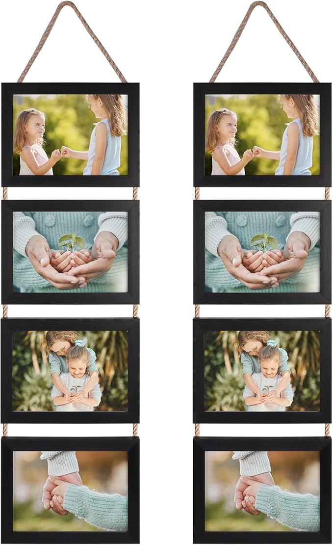 Lavezee 5x7 Hanging Collage Picture Frames Set of 2, Black 8 Opening Horizontal Frame Made to Display 5 x 7 Inch Photo for Wall Decor