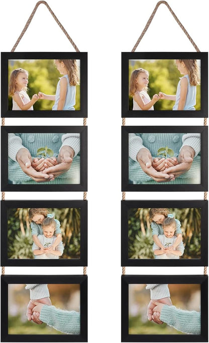 Lavezee 5x7 Hanging Collage Picture Frames Set of 2, Black 8 Opening Horizontal Frame Made to Display 5 x 7 Inch Photo for Wall Decor