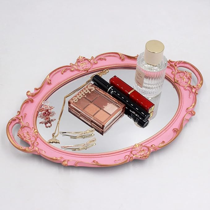 YCHMIR Vintage Small Mirror 14.5 x 10 inch Oval Pink Wall Mirror