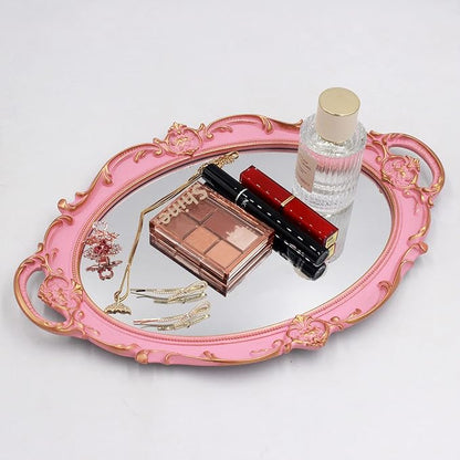 YCHMIR Vintage Small Mirror 14.5 x 10 inch Oval Pink Wall Mirror