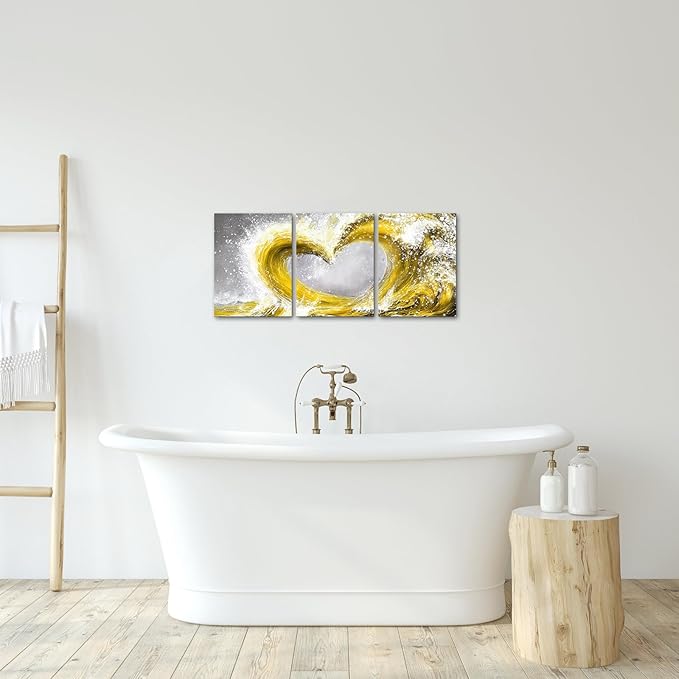HOMEOART Bedroom Wall Art Ocean Wave Painting Love Sign Wall Decor Framed Artwork Bathroom Bedroom Living Room Decor (Yellow)