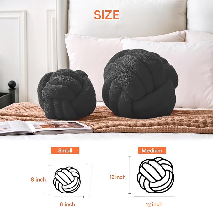 Knot Pillow Ball Plush - Decorative Throw Pillows for Bed Relieve Stress, Round Knot Cushion for Sofa Decor Pet Toy, Grey 12 inch