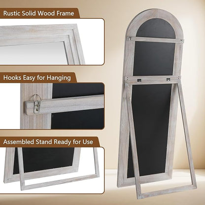 MELOMOIR Arched Full Length Mirror with Solid Wood Frame, 56"x21" Rustic Farmhouse Floor Mirror with Stand, Free Standing Leaning Hanging, for Bedroom Living Room Dressing Room, Distressed White