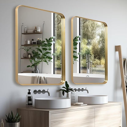 Anpark Wall Mirror 24" x 36" Gold Metal Deep Frame Mirror for Wall Decorative Rectangular Round Corner Wall Mounted Vanity Mirror for Bathroom Living Room Bedroom Entryway Wall Decor
