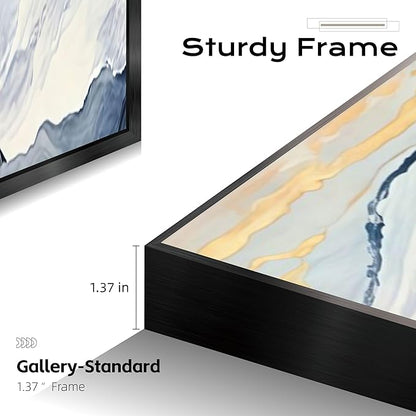 Large Framed Long Narrow Vertical Abstract Wall Art Set of 2, Premium Crystal Porcelain Canvas Prints, Navy Blue Gold Modern Design - Perfect for Entryway, Hallway, Living Room, Bedroom - 63x10 inch