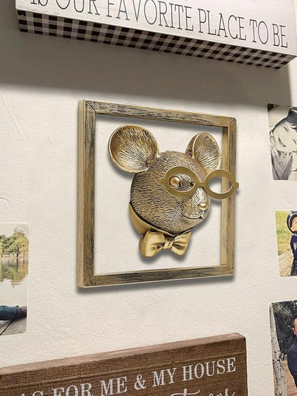 Newinhome Animal Heads Wall Decor (Includes Metal Frame) Resin Animals Sculptures Head Wall Hanging Decoration Gold vintage Wall Sculpture for Living Room Bedroom Office(Rat)