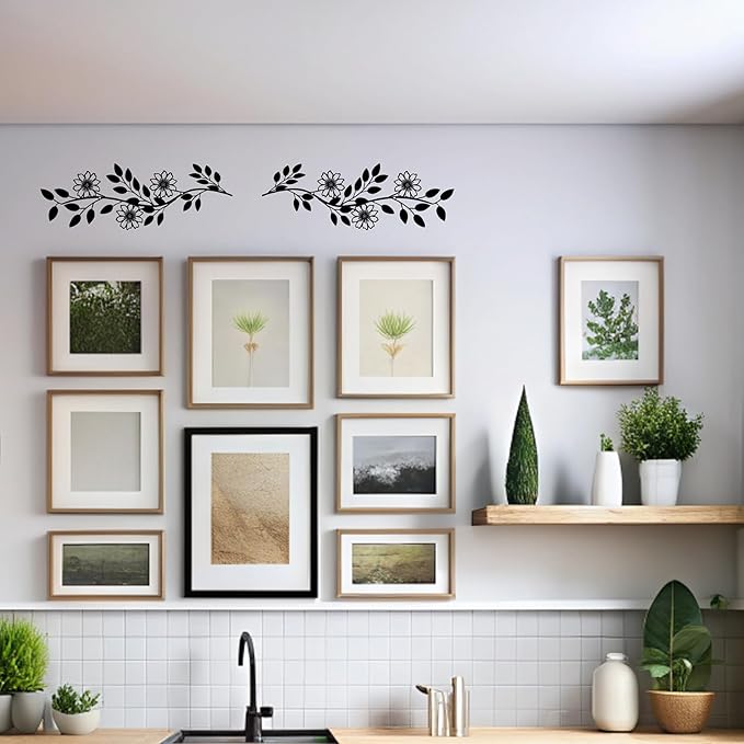DUOOLN 2 Pcs Metal Tree Leaf Wall Decor, Long Iron Scroll Vine Wall Art Above, Rustic Hanging Sign, Line Flowers Sculpture For Above Door Living Room Office Indoor And Outdoor Decoration - Black