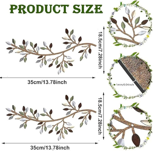 Hotop 2 Pieces Metal Tree Leaf Wall Decor Vine Olive Branch Leaf Wall Art Wrought Iron Scroll Sculptures Above the Bed, Living Room, Outdoor Decoration(Classic Style,Colorful)