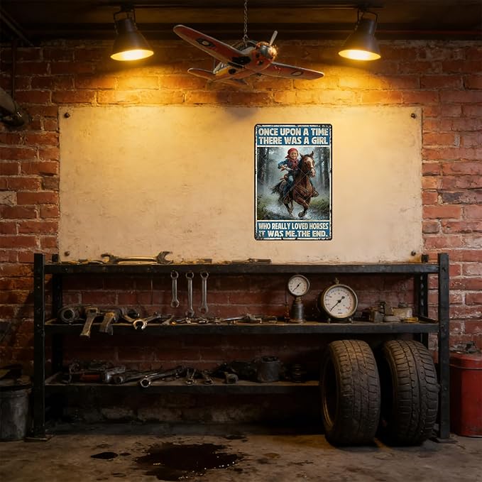 Cowgirl Sign Cowgirl Vintage Tin Sign Once Upon A Time There Was A Girl Who Really Loved Horses Metal Poster Home Farmhouse Garage Wall Decor 12x8 Inch