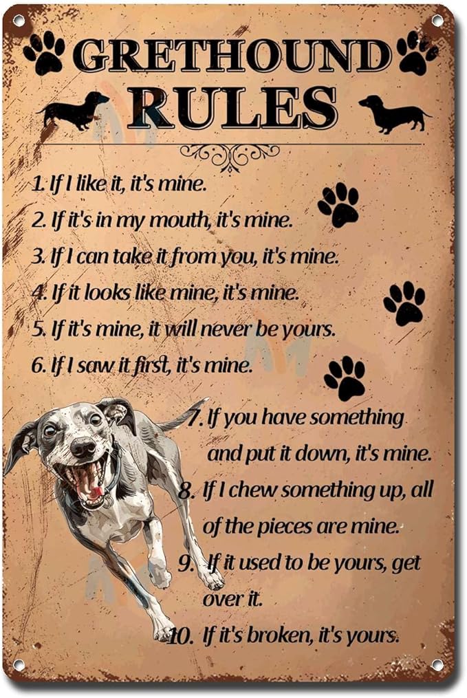 Metal Sign Tin Sign Vintage Wall Art Grethound Rules Minimalist Wall Art for Home Decor 12×16 Inches