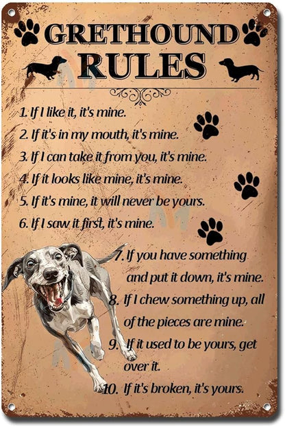 Metal Sign Tin Sign Vintage Wall Art Grethound Rules Minimalist Wall Art for Home Decor 12×16 Inches