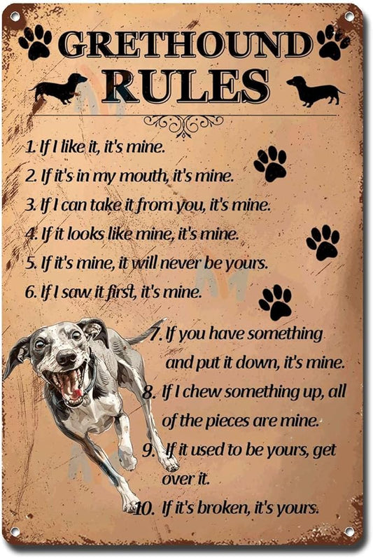 Metal Sign Tin Sign Vintage Wall Art Grethound Rules Minimalist Wall Art for Home Decor 12×16 Inches