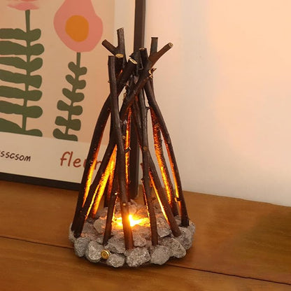 LED Campfire Light with Flame Sound - USB Rechargeable, 3 Modes, Realistic Flame & Stone Design, Creative Handcrafted Ambient Night Light for Holidays & Home Decor (L)