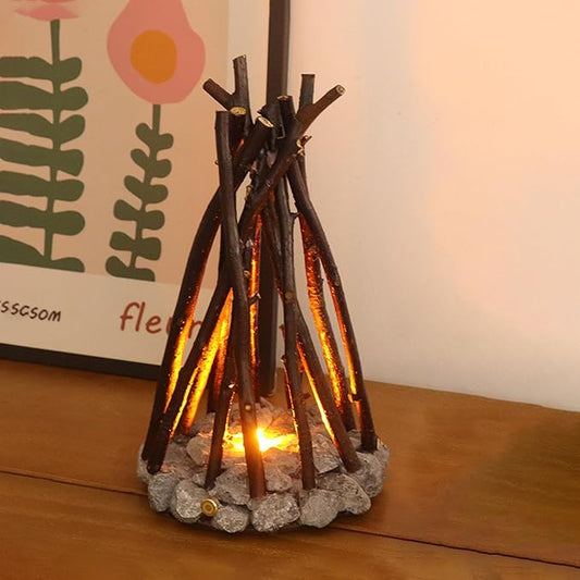 LED Campfire Light with Flame Sound - USB Rechargeable, 3 Modes, Realistic Flame & Stone Design, Creative Handcrafted Ambient Night Light for Holidays & Home Decor (L)