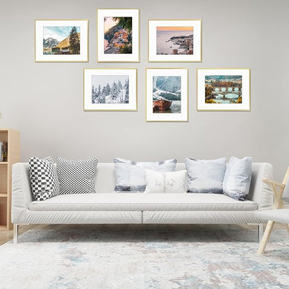 Golden State Art, Gallery Wall Frame Set of 6 - Gold 16x20 Aluminum Photo Frames with Mat for 11x14 Pictures - 16 x 20 inch Metal Frame with Real Glass Cover - Elegant Home or Office Decor
