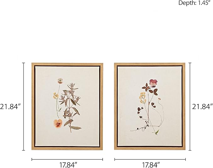 Madison Park French Herbarium Wall Art Living Room Decor - Floral Framed Linen Canvas, Home Accent Country Bathroom Decoration, Ready to Hang Painting for Bedroom, 17.84" X 21.84", Multi