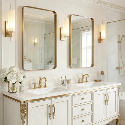USHOWER Gold Bathroom Mirrors 24"x36" 2 Pack, Brushed Gold Rectangle Mirrors for Over Sink, Aluminum Frame, Anti-Rust, Tempered Glass, Horizontal or Vertical Mounted, Champagne Gold (Neutral Gold)