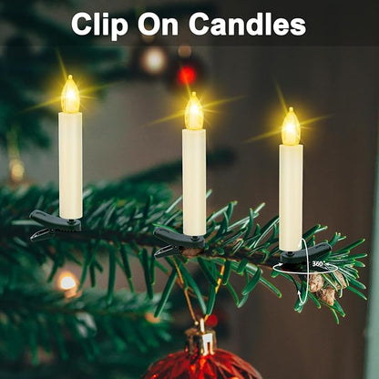 TECHLONG 20 PCS Flickering Christmas Tree Candle Lights, Clip on Candles for Christmas Tree Battery Operated with Remote Timer, Flameless LED Window Candles for Home Christmas Party Decoration