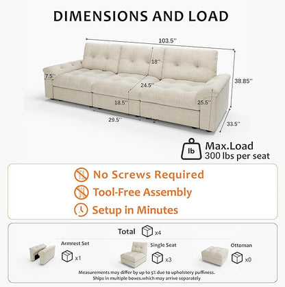 Oversized Modular Sectional Sofa with Storage, Modern Deep Seat Cloud Couch for Living Room, L-Shaped Large Sectional Couch, 3 Seater, Beige