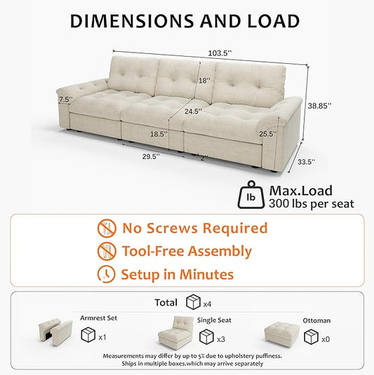 Oversized Modular Sectional Sofa with Storage, Modern Deep Seat Cloud Couch for Living Room, L-Shaped Large Sectional Couch, 3 Seater, Beige