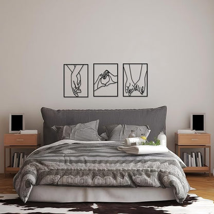EDCIJB 3 Pcs Minimalist Heart Hands Black Metal Wall Decor Single Line Wall Art Abstract Metal Wall Art Decor for Bedroom Livingroom,Bathroom,Decor for Couples