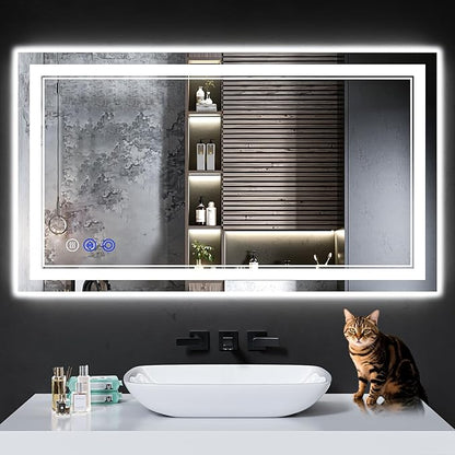 42"x24" LED Bathroom Mirror with Anti-Fog, Stepless Dimmable Lights, 3 Color Modes, Shatter-Proof Tempered Glass,Waterproof Design