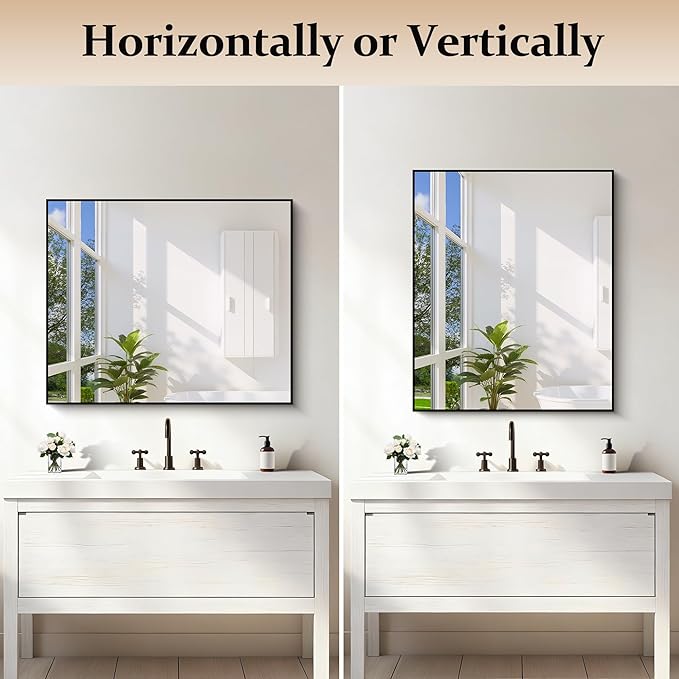 COFENY Black Bathroom Mirror for Wall, 30x36 Inch Rectangle With Metal Frame, Modern Vanity for Bathroom Living Room, Entryway Hangs Horizontal or Vertical
