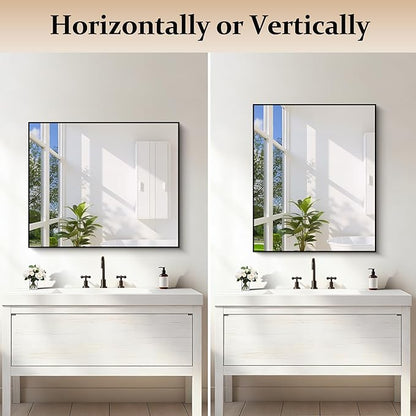 COFENY Black Bathroom Mirror for Wall, 30x36 Inch Rectangle With Metal Frame, Modern Vanity for Bathroom Living Room, Entryway Hangs Horizontal or Vertical