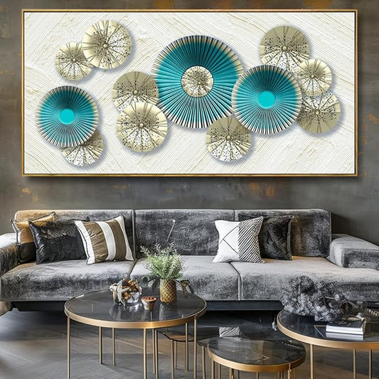 Wall Art Simple Wall Decor Teal Blue and Yellow Canvas Painting Abstract Wall Art for Bedroom Living Room Dining Room Home Office Decor 30"x60" with Framed