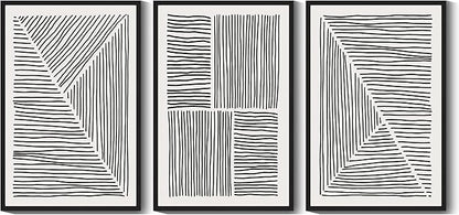 Drsoum Mid-Century Modern Framed Wall Art Large 24x36in Minimalist Abstract Boho Black Line Wall Decor Geometric Artwork Kitchen Dining Room Black Framed