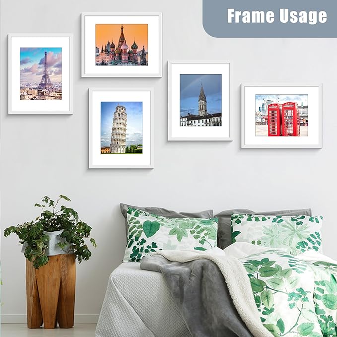 BESCRCL 11x14 Picture Frame White Set of 6, Display Pictures 8x10 with Mat or 11x14 without Mat, Photo Frames for Wall Mounting