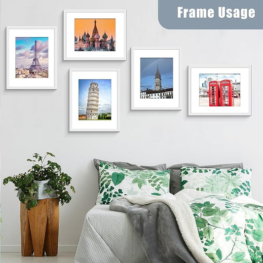 BESCRCL 11x14 Picture Frame White Set of 6, Display Pictures 8x10 with Mat or 11x14 without Mat, Photo Frames for Wall Mounting